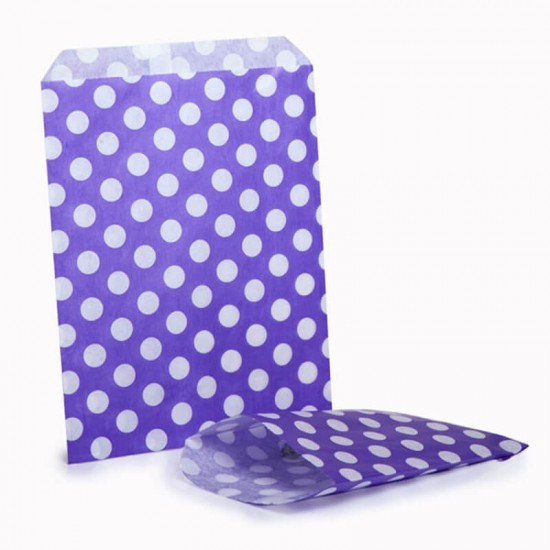 Purple & White Polka Dot Candy Bag 100 Pack